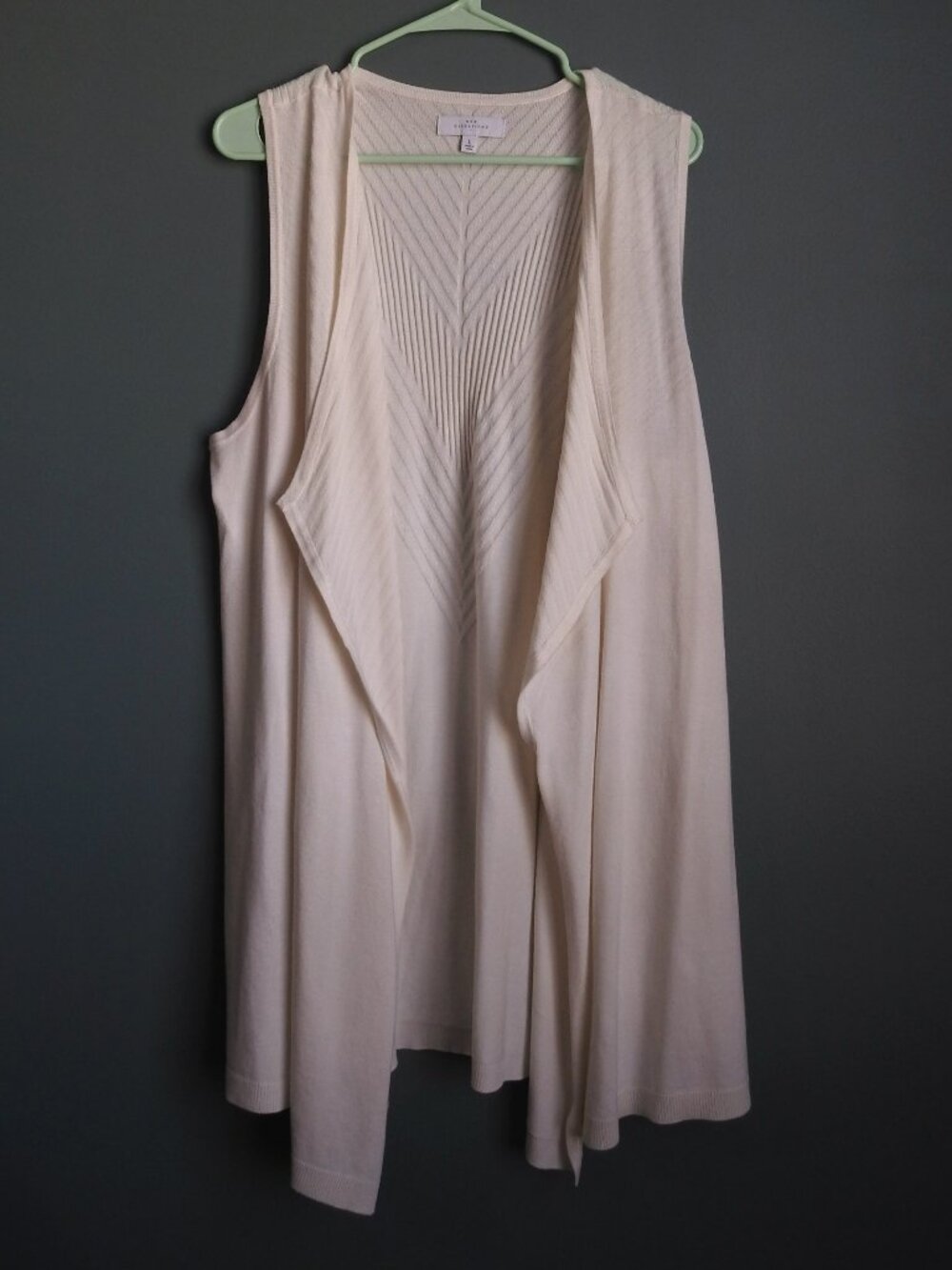 2/$15 New Directions White Open Front Vest Sleeveless Knit Solid - Large